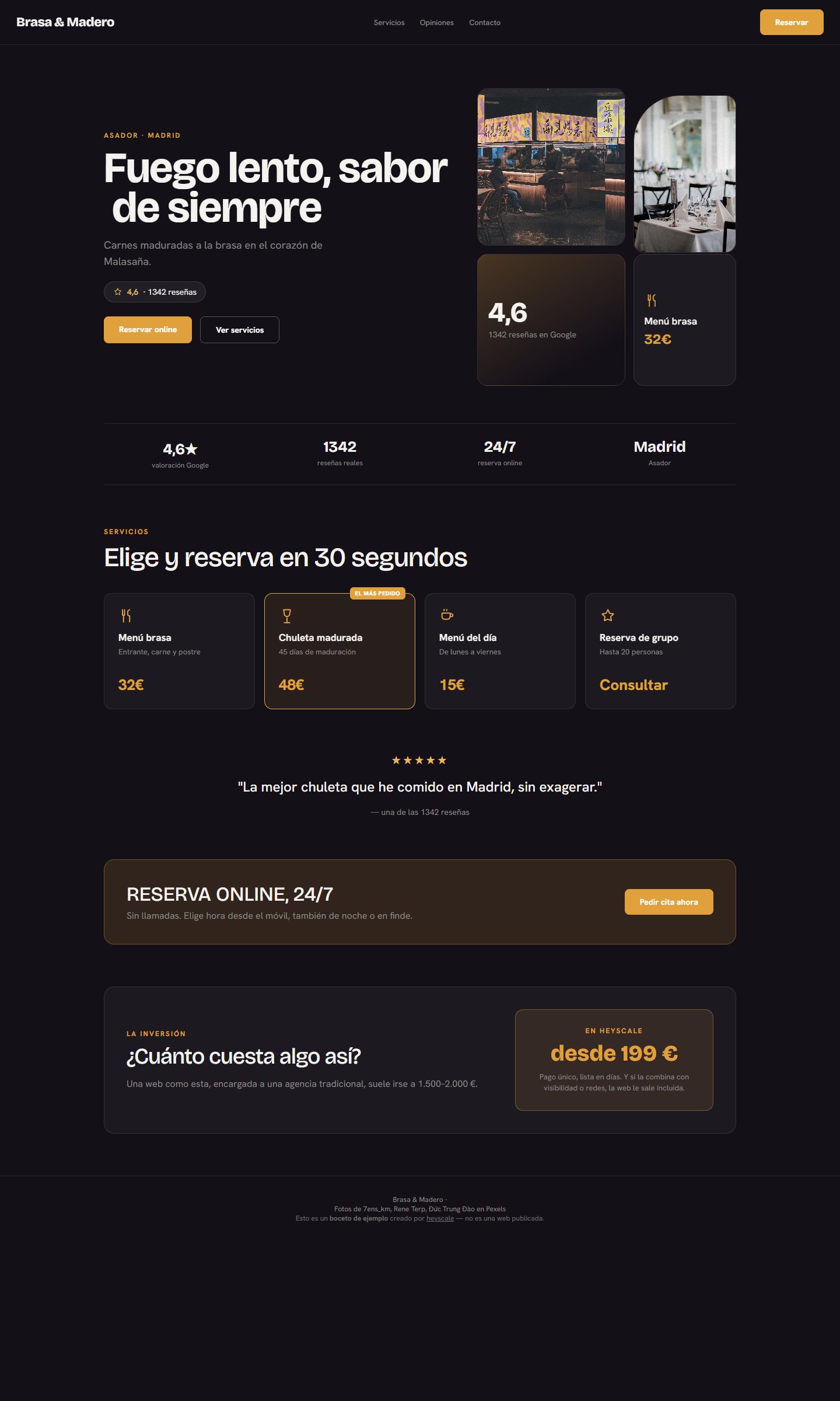 Boceto realista de web creado por heyscale para Brasa & Madero