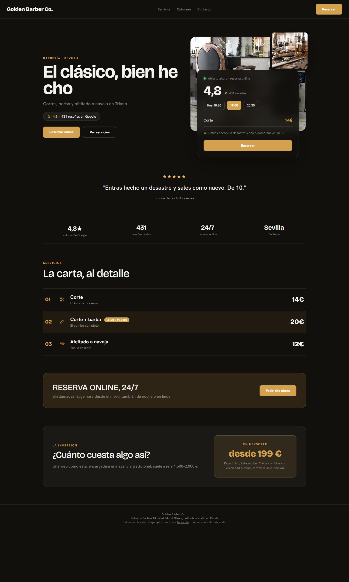 Boceto realista de web creado por heyscale para Golden Barber Co.