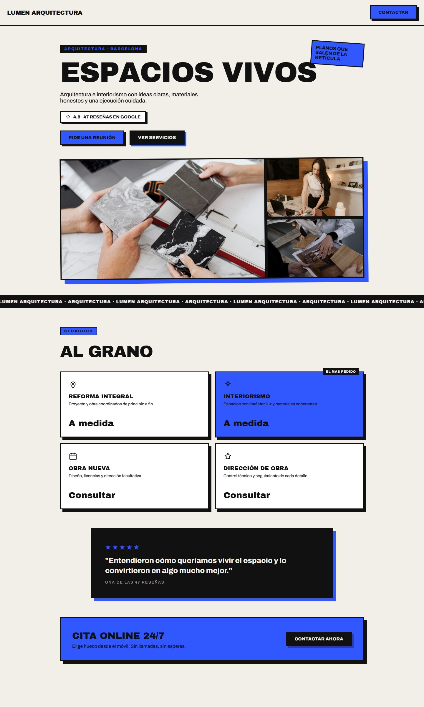 Boceto realista de web creado por heyscale para Lumen Arquitectura