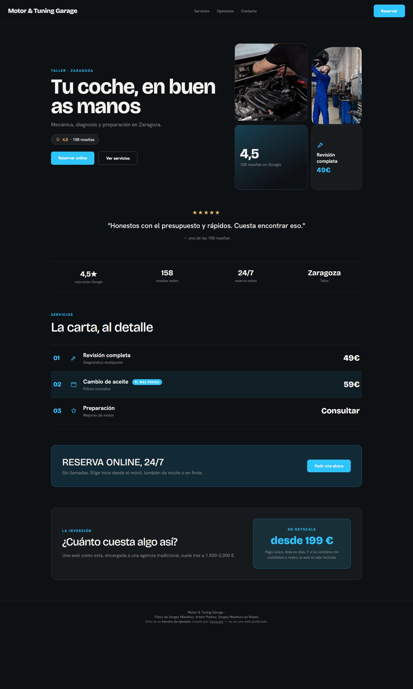 Boceto realista de web creado por heyscale para Motor & Tuning Garage