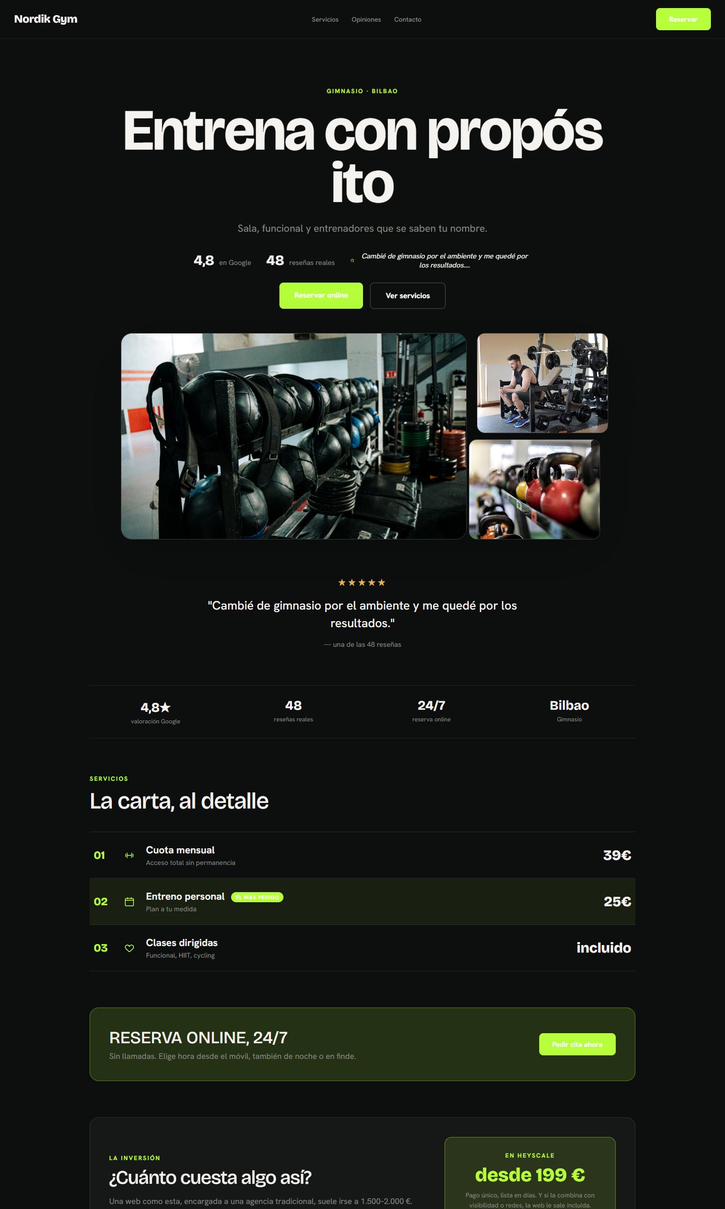 Boceto realista de web creado por heyscale para Nordik Gym